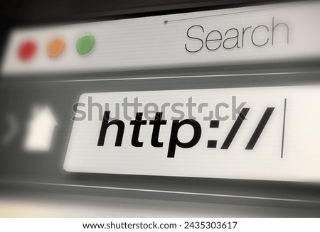 Closeup, web and url of search bar on computer screen for information, worldwide surfing and server. Homepage, html and webpage address for browsing, research download and online portal on internet