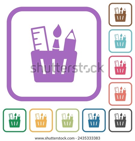 Drawing tools solid simple icons in color rounded square frames on white background Royalty-Free Stock Photo #2435333383