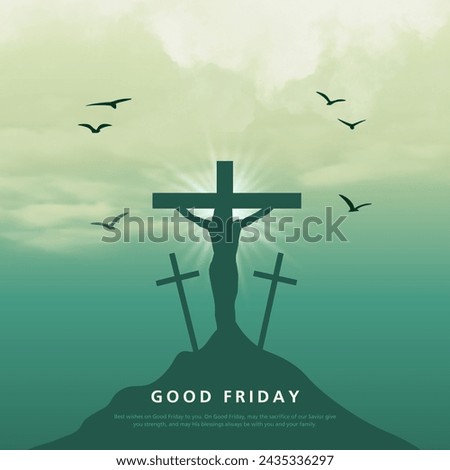 Good Friday vector illustration for christian religious occasion with cross . Can be used for background, greetings, banners, poster, logo, symbol, religious elements and print. Royalty-Free Stock Photo #2435336297