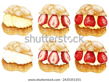 Strawberry Cream Puff Cream Puff Custard and Cream Puff Royalty-Free Stock Photo #2435351351