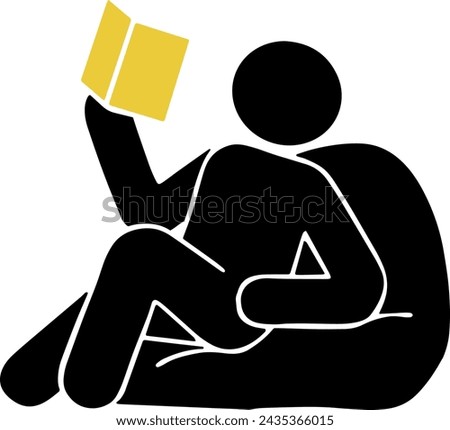 Vector man stickman sitting on a bean bag reading a book illustration