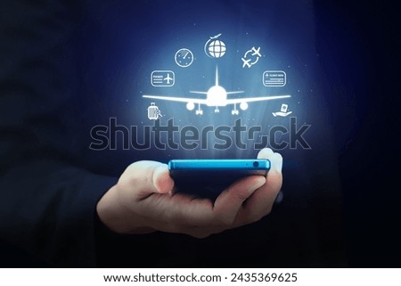 Flight ticket booking concept with a person using a smartphone	
 Royalty-Free Stock Photo #2435369625