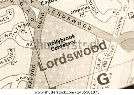 Lordswood, Southampton in Hampshire, England, UK atlas map town name of the area in sepia