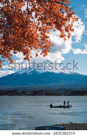 Autumn Season of Mountain Fuji at lake Kawaguchiko, Japan Royalty-Free Stock Photo #2435382515