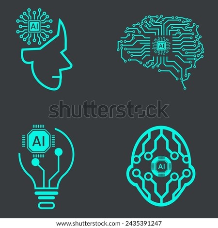 Technology head and idea icons, such as robot, digital, vr, ai, cyber and  Vector Line Icons vector clip art design vector illustration