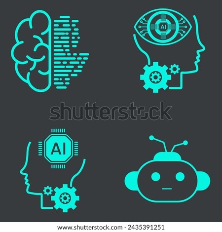 Collection Head and brain of technology icons, such as robot, digital, vr, ai, cyber and  Vector Line Icons vector clip art design vector illustration
