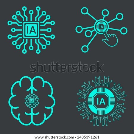 Collection of technology icons, such as robot, digital, vr, ai, cyber and  Vector Line Icons vector clip art design, FOUR artificial Intelligence icons, symbols, element UI