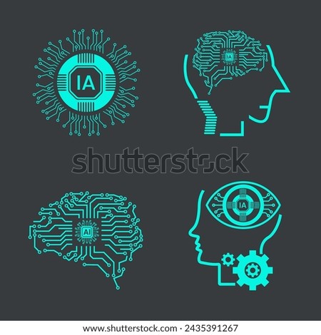 FOUR artificial Intelligence icons, symbols, element UIs, Collection of technology icons, such as robot, digital, vr, ai, cyber and  Vector Line Icons vector clip art design