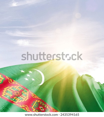 Turkmenistan waving flag in beautiful sunlight.