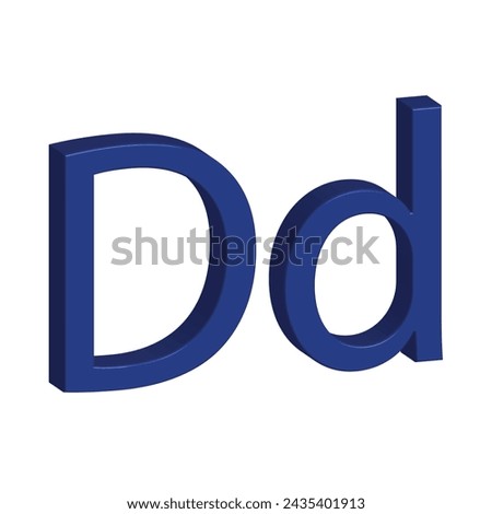 3D alphabet D in blue colour. Big letter D and small letter d Isolated on white background. clip art illustration vector