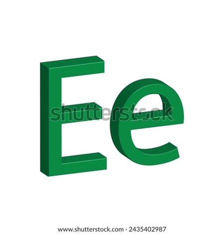 3D alphabet E in green colour. Big letter E and small letter e Isolated on white background. clip art illustration vector