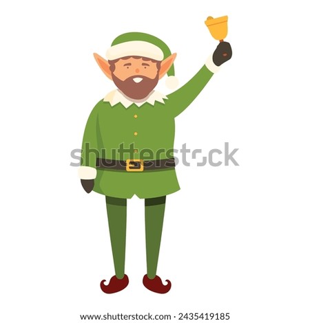 Elf with gold bell sound icon cartoon vector. Music Christmas holiday. Magic party
