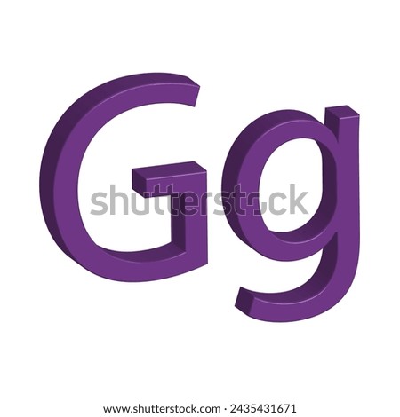 3D alphabet G in purple colour. Big letter G and small letter g Isolated on white background. clip art illustration vector