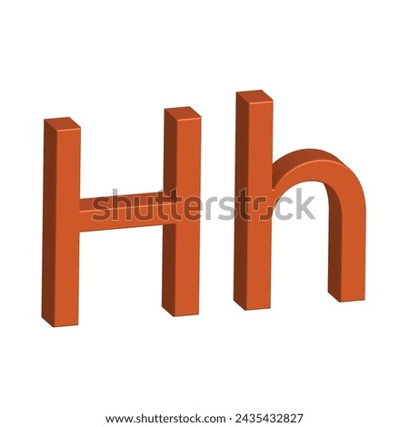 3D alphabet H in orange colour. Big letter H and small letter h isolated on white background. clip art illustration vector
