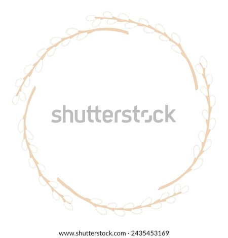 Willow tree branches with catkins circular frame with copy space on transparent. Flat style design, isolated vector. Easter holiday clip art, seasonal card, banner, poster, element