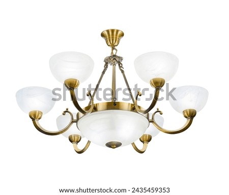 Suspended ceiling chandelier in classic style with bronze or brass fittings Isolated on white background Royalty-Free Stock Photo #2435459353