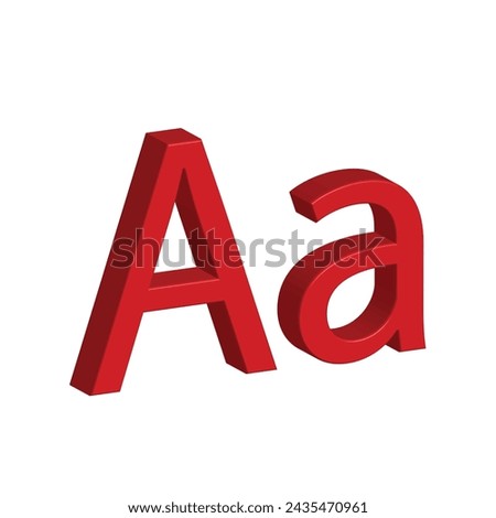 3D alphabet A in red colour. Big letter A and small letter a Isolated on white background. clip art illustration vector