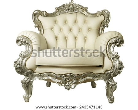 Royal family white sliver throne chair on white background