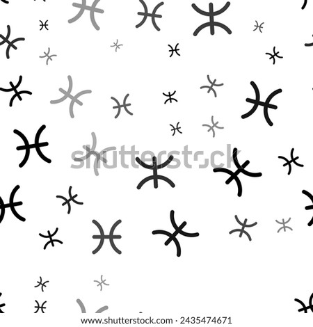 Seamless vector pattern with zodiac pisces symbols, creating a creative monochrome background with rotated elements. Vector illustration on white background