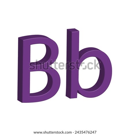 3D alphabet B in purple colour. Big letter B and small letter b. Isolated on white background. clip art illustration vector