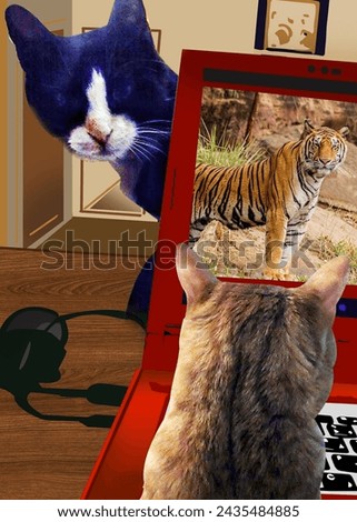 A cat talking to another cat is an expression of the life of animals in a virtual and imaginative way