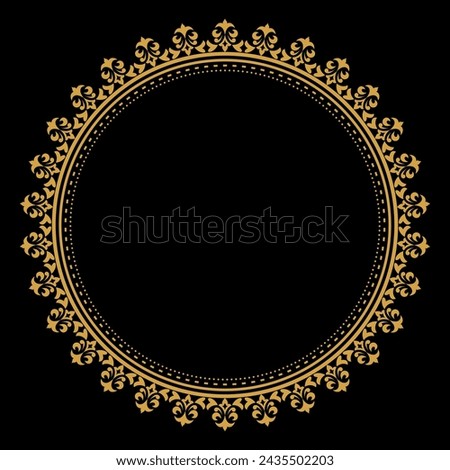 Luxury gold circle flourish frame with baroque style details, Vintage Golden Circular Round, perfect for wedding invitations and vintage card design, floral flower elements, Vector illustration
