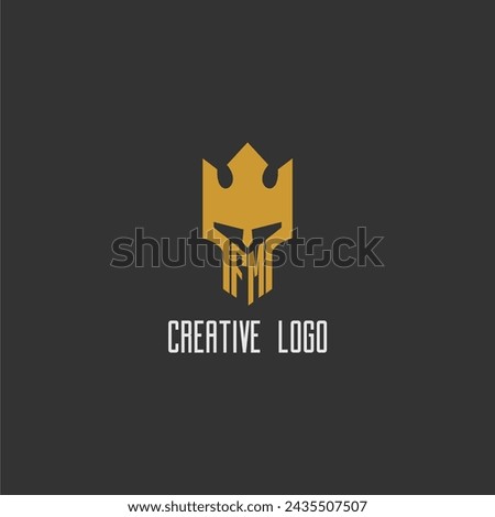 FM initial monogram logo for gaming with creative king spartan image design