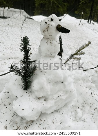 Cute small snowman in the forest