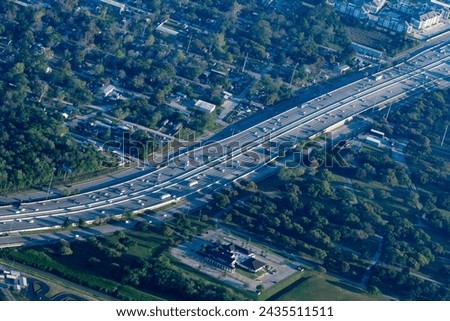 Aerial photograph of a major multi-lane highway in Texas outside of Houston