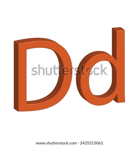 3D alphabet D in orange colour. Big letter D and small letter d. Isolated on white background. clip art illustration vector