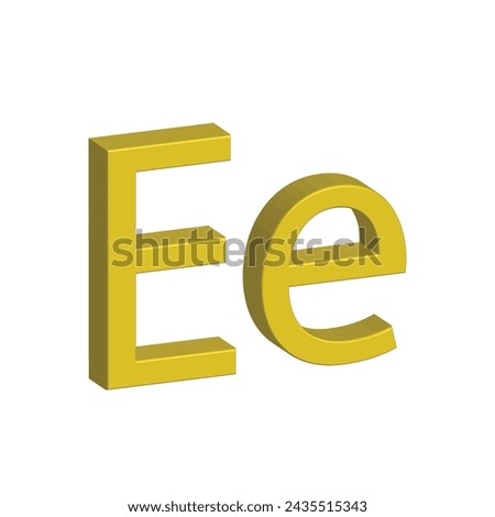 3D alphabet E in yellow colour. Big letter E and small letter e. Isolated on white background. clip art illustration vector