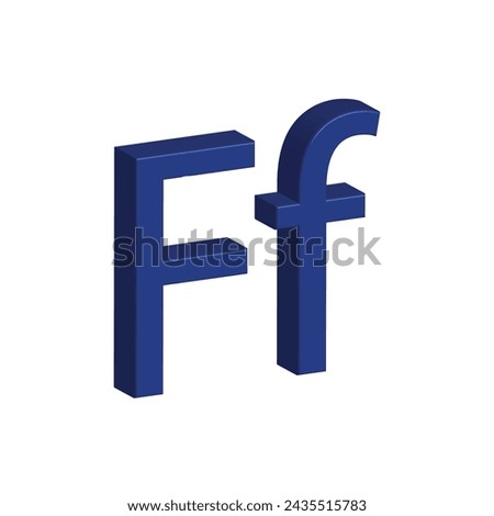 3D alphabet F in blue colour. Big letter F and small letter f. Isolated on white background. clip art illustration vector