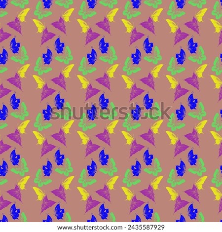 Seamless pattern with butterflies on a colored background. Vector illustrations for fabric patterns, packaging, covers and interiors in brightly colored children's style