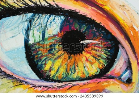 Conceptual abstract picture of the eye. Conceptual abstract closeup of an oil painting on paper.