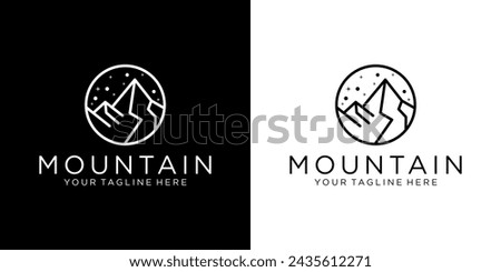 mountain silhouette view at night with line art work