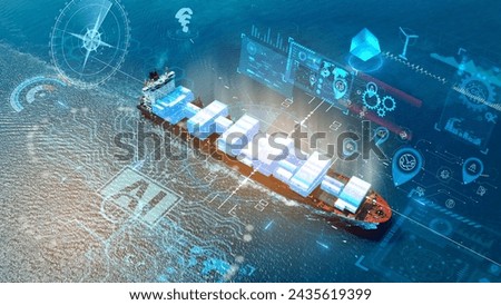 AI technology. Global Logistics international delivery concept, World map logistic and supply chain network distribution container Ship running for export import to customs cean concept isometric