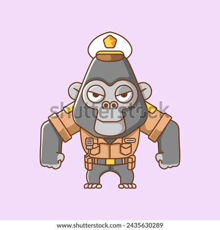Cute gorilla police officer uniform cartoon animal character mascot icon flat style illustration concept set