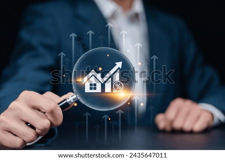 Real estate investment concept. Businessman analyzing mortgage loan home and insurance real property mortgage. interest rate, Investment planning.