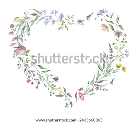 Watercolor floral heart. Hand drawn illustration isolated on transparent background. 