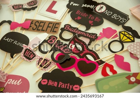 Valentine's day or Hen party decorations with hearts, glasses and other items
