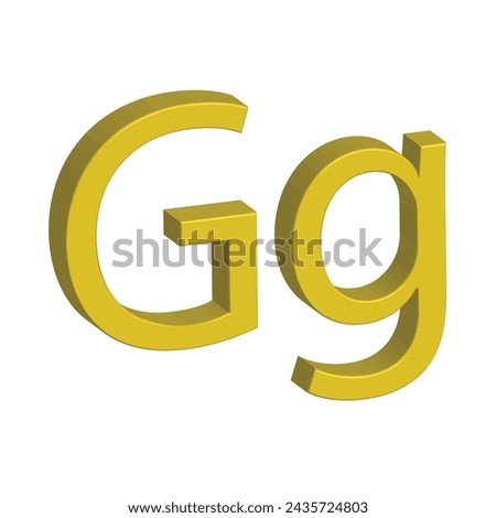 3D alphabet G in yellow colour. Big letter G and small letter g. Isolated on white background. clip art illustration vector