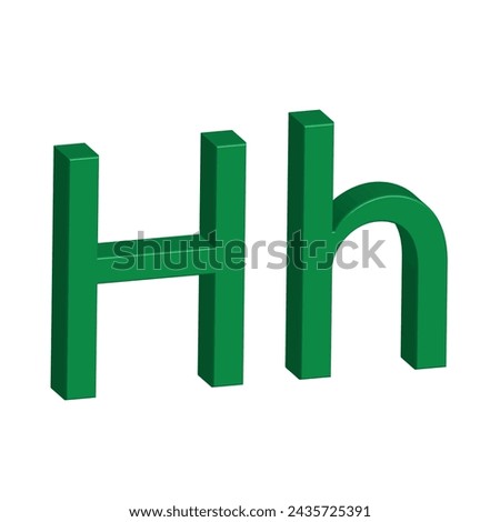 3D alphabet H in green colour. Big letter H and small letter h isolated on white background. clip art illustration vector
