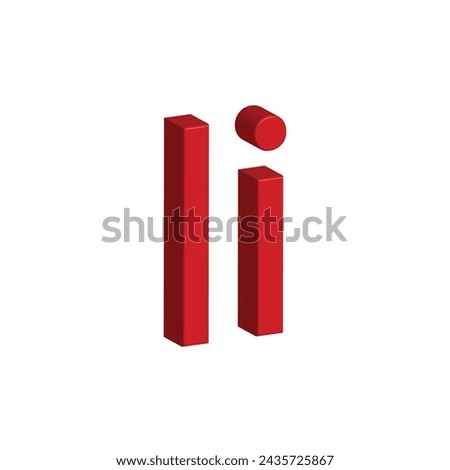 3D alphabet I in red colour. Big letter I and small letter i isolated on white background. clip art illustration vector