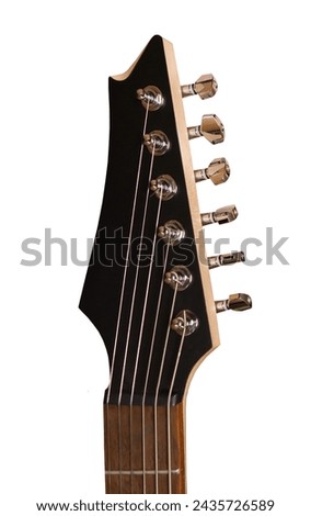 Electric guitar headstock detail isolated, six strings Royalty-Free Stock Photo #2435726589