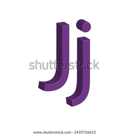 3D alphabet J in purple colour. Big letter J and small letter j isolated on white background. clip art illustration vector