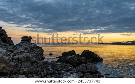 Suggestive overview of the protected marine reserve of the Cyclops Riviera at sunset Royalty-Free Stock Photo #2435737943