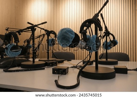 radio recording room with microphones 