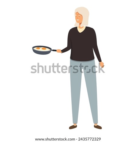 Smiling woman with fried eggs icon cartoon vector. Home cooking. Culinary chef