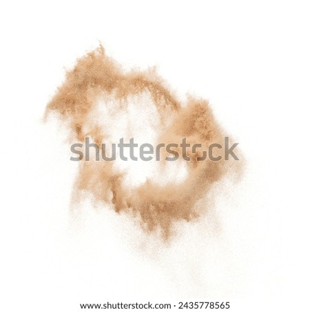 Circle Sand Storm desert with wind blow spin swirl around. Golden Yellow sand tornado storm with high wind. Fine Sand circle around, White background Isolated throwing particle element object