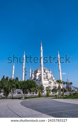 Central Mosque, one of the biggest mosques in Turkey. Sabanci Merkez Camii. Adana, Seyhan. Royalty-Free Stock Photo #2435785527